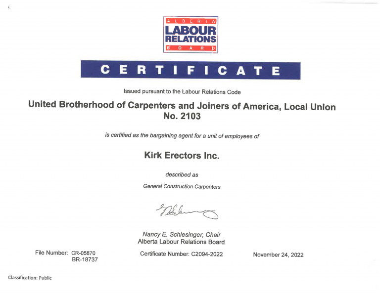 UBC stands tall with carpenters at Kirk Erectors Carpenters' Regional